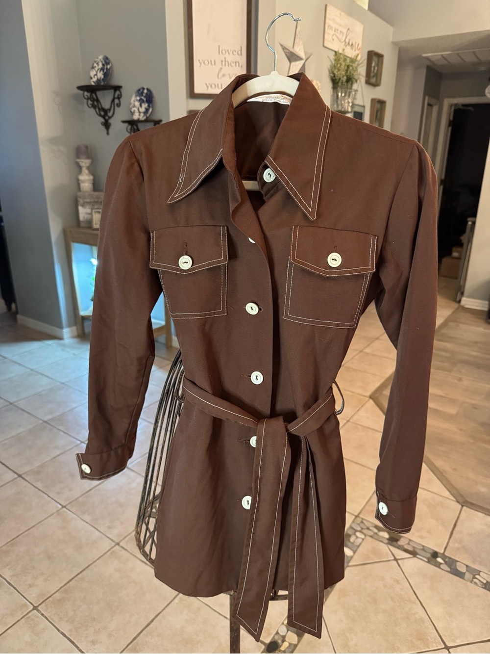 Vintage 70s Koret of California Brown Belted Safari Jacket Shirt Size 12